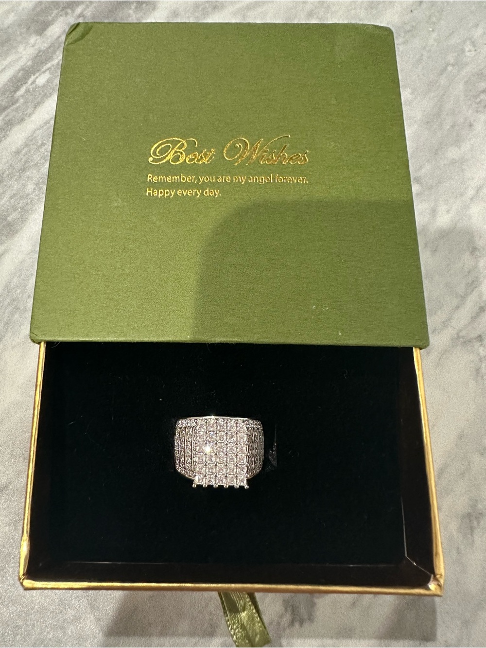Elegant Silver Crystal Pavé Wide Band Ring - Silver